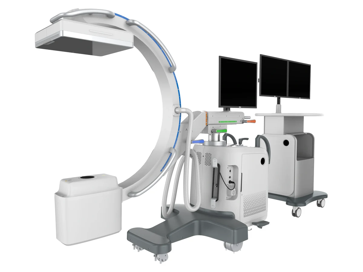 YJ-CA300 mobile C-arm system with dual monitors and generator trolley