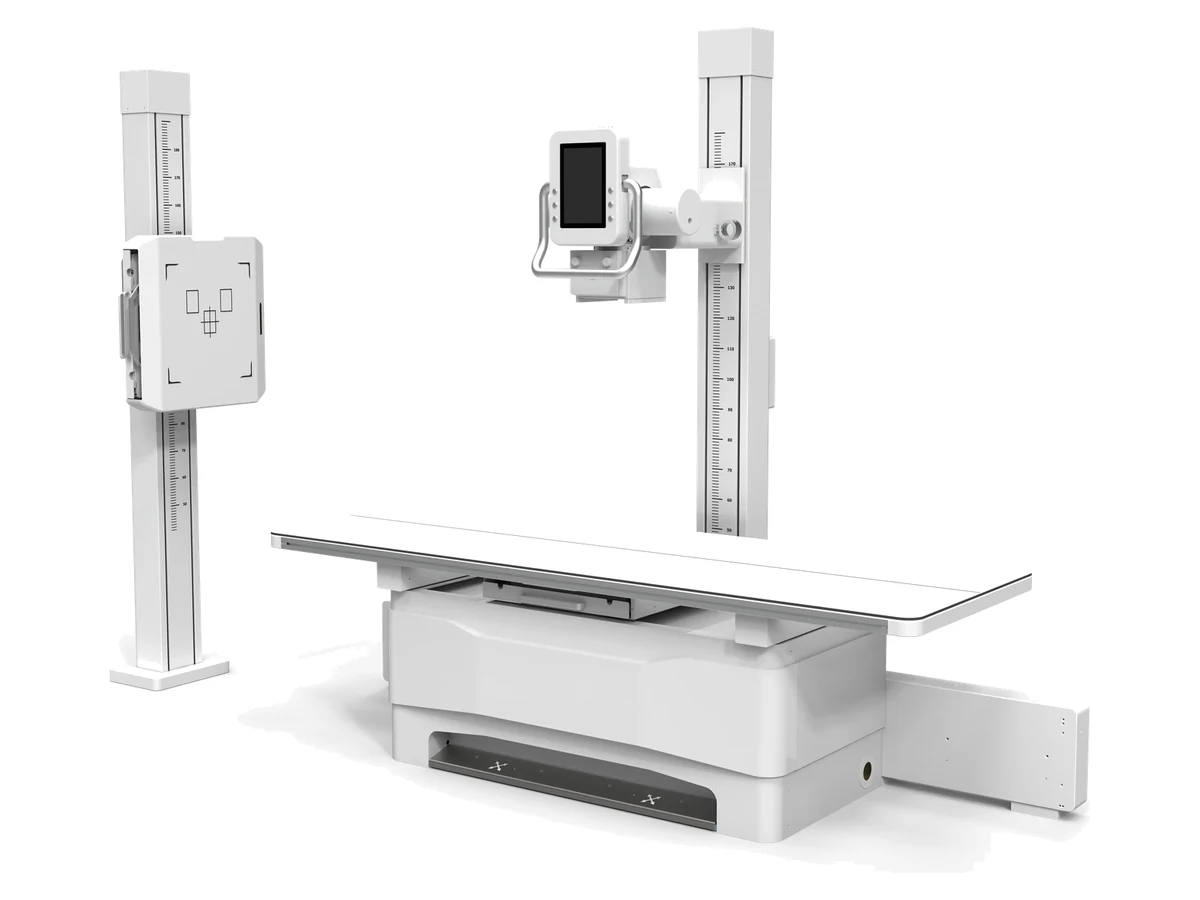 Fixed DR system with upright stand, floating table and tube column
